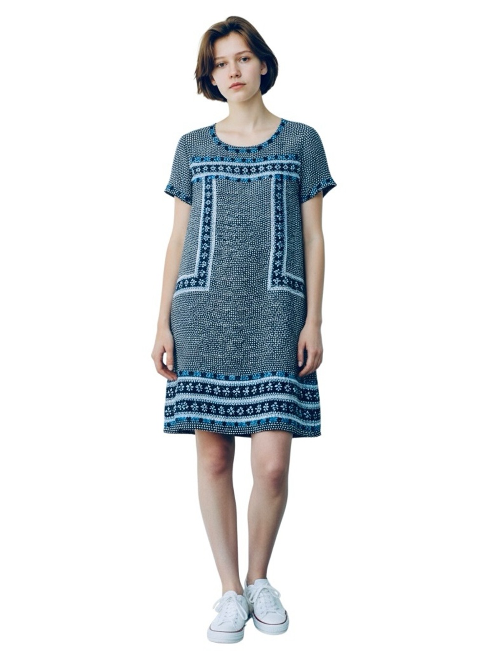Vineyard Vines Linen Blend Shift Dress Size 14 Polka Dot & Embroidered Loose Fit
